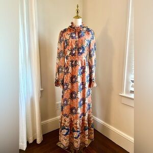 Antik Batik Peach and Blue Floral Long Sleeve Dress